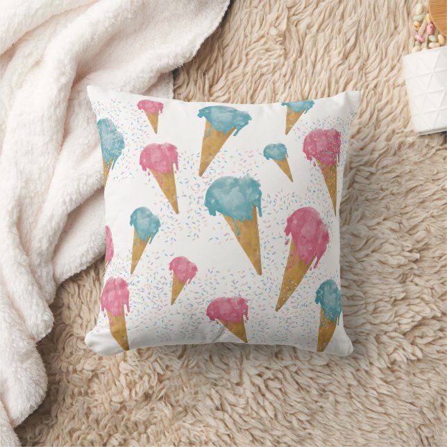 Pastel Retro Watercolor Ice Cream & Sprinkles  Cushion (Blanket)