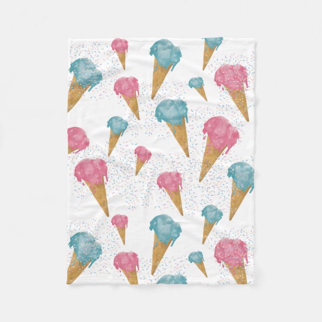 Pastel Retro Watercolor Ice Cream & Sprinkles  Fleece Blanket (Front)