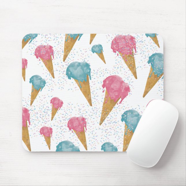 Pastel Retro Watercolor Ice Cream & Sprinkles  Mouse Pad (With Mouse)