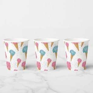 Pastel Retro Watercolor Ice Cream & Sprinkles Paper Cups