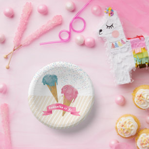 Pastel Retro Watercolor Ice Cream & Sprinkles Paper Plate