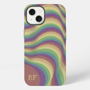 Pastel Retro Wavy Rainbow Lines Monogram Initials iPhone 13 Case
