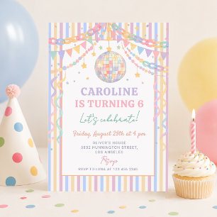 Pastel Retro Whimsical Disco Garland Birthday Invitation