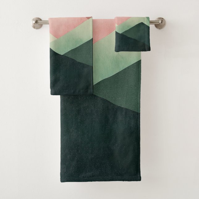 Pastel Ridge – Geometric Mountain Landscape #1 Bath Towel Set (Insitu)