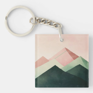 Pastel Ridge – Geometric Mountain Landscape #1 Key Ring
