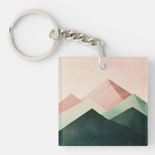 Pastel Ridge – Geometric Mountain Landscape #1 Key Ring (Front)