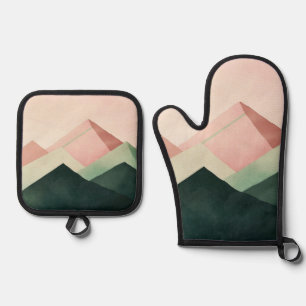 Pastel Ridge – Geometric Mountain Landscape #1 Oven Mitt & Pot Holder Set