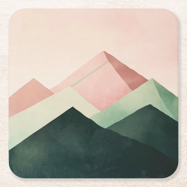 Pastel Ridge – Geometric Mountain Landscape #1 Square Paper Coaster (Front)