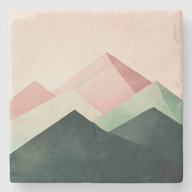 Pastel Ridge – Geometric Mountain Landscape #1 Stone Coaster (Front)