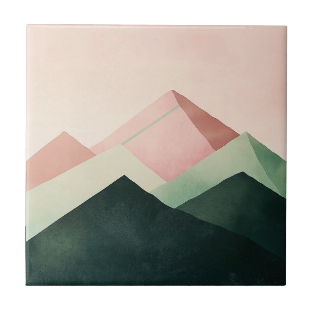 Pastel Ridge – Geometric Mountain Landscape #1 Tile (Front)