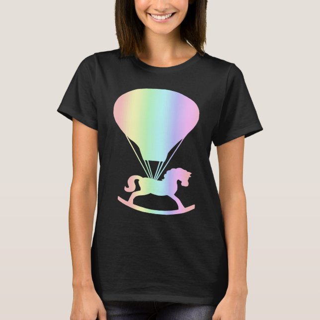 Pastel Rocking Horse Kids Nursery Hot Air Balloon T-Shirt (Front)
