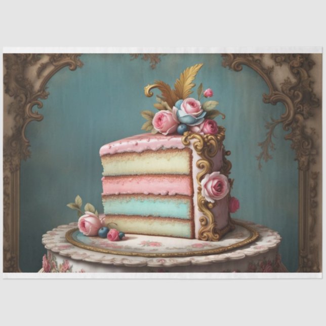 Pastel Rococo Cake Slice 2 Decoupage Paper Tissue (Front)