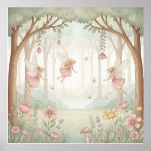 Pastel Rococo Fairy Garden Whimsical Nursery Mura  Poster
