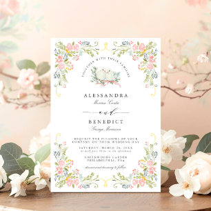 Pastel Rococo Garden Ornate Floral Wedding Invitation
