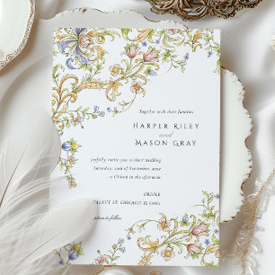 Pastel Rococo Scrollwork Floral Wedding Invitation