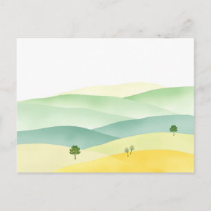 Pastel Rolling Hills Watercolor with Muted Greens  Postcard