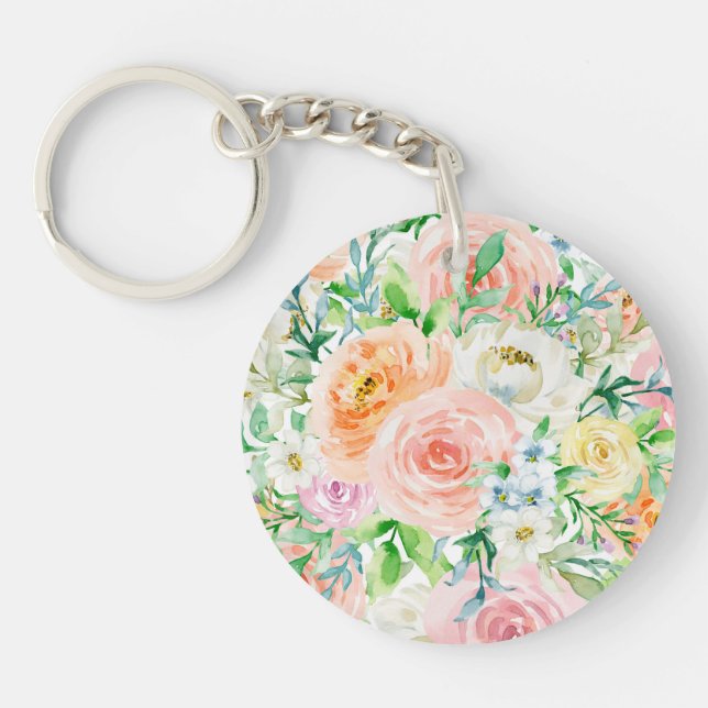 Pastel romantic garden key ring (Front)