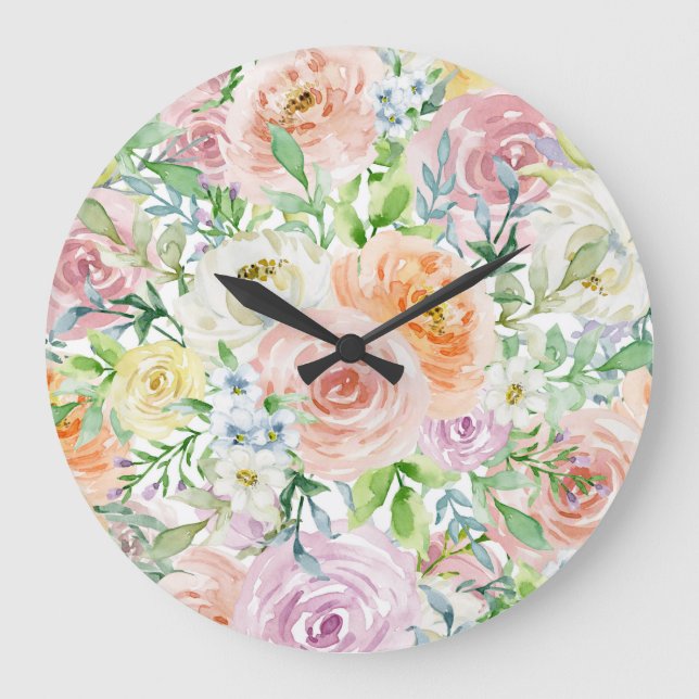 Pastel romantic garden large clock (Front)
