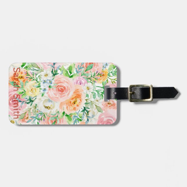 Pastel romantic garden luggage tag (Front Horizontal)