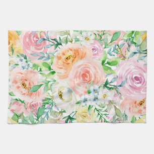 Pastel romantic garden tea towel