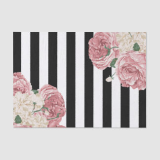 Pastel Rose, Black, White Stripes Tissue Paper