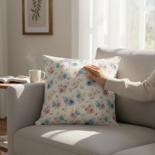 Pastel Rose Botanical Watercolor  Cushion