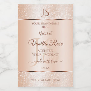 Pastel Rose Coral Glitter Initials Product Labels