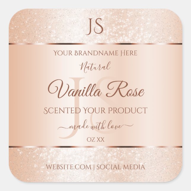 Pastel Rose Coral Glitter Initials Product Labels (Front)