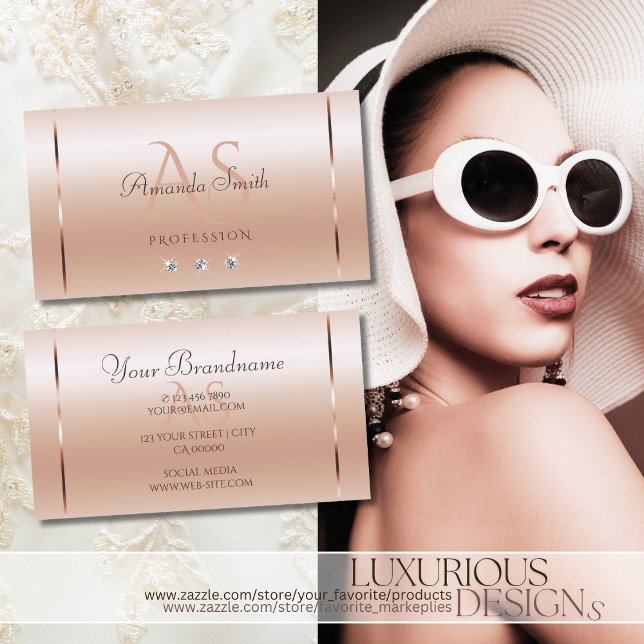 Pastel Rose Coral Shimmery Sparkle Jewels Initials Business Card (Creator Uploaded)