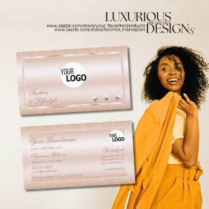 Pastel Rose Coral with Diamonds and Logo Luxurious Business Card