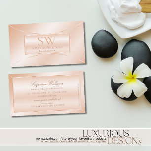 Pastel Rose Coral with Monogram Elegant and Modern Business Card