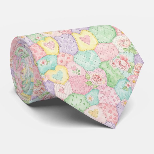 Pastel Rose Garden Pattern Tie (Rolled)