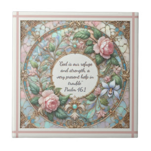 Pastel Rose Garden Rose Lined Frame Cream Back Tile