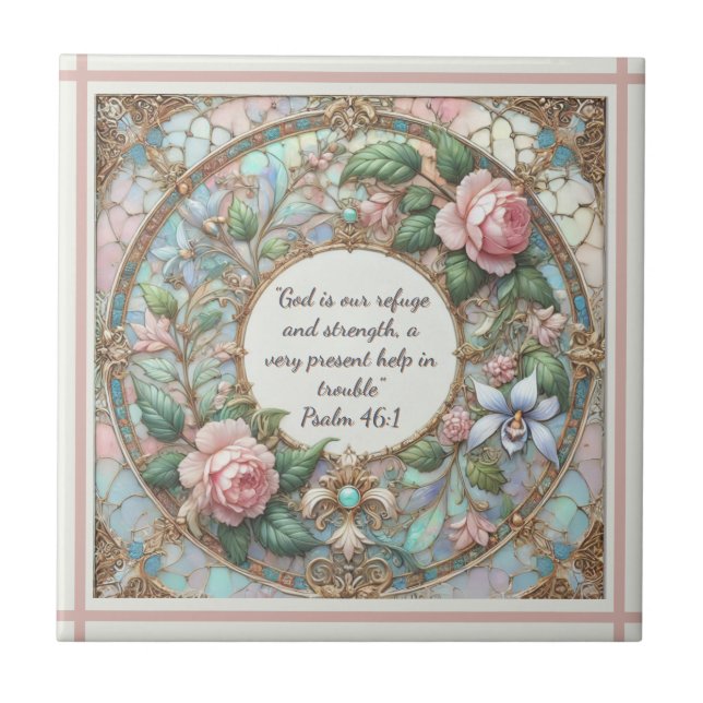 Pastel Rose Garden  Rose Lined Frame Cream Back Tile (Front)