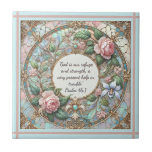 Pastel Rose Garden  Rose Lined Frame Lt Blue Back Tile