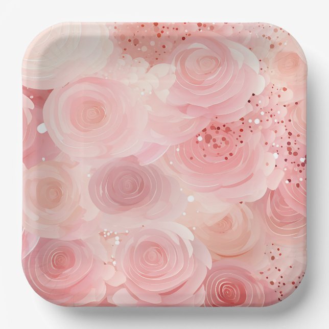 Pastel Rose Paper Plates (Front)