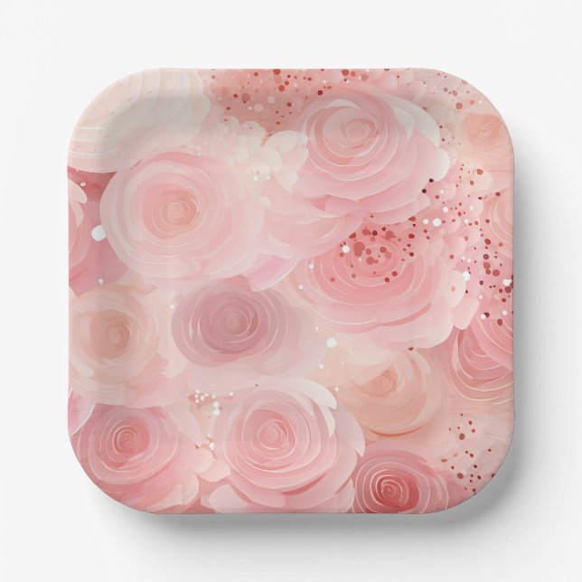 Pastel Rose Paper Plates (Front)
