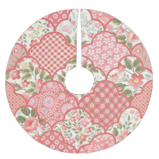 Pastel Roses Floral Patchwork Pattern Brushed Polyester Tree Skirt