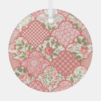 Pastel Roses Floral Patchwork Pattern Glass Tree Decoration