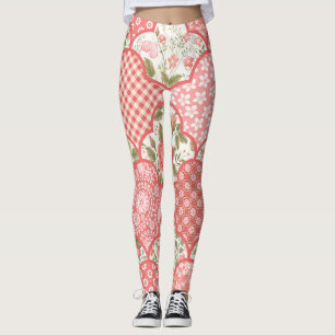 Pastel Roses Floral Patchwork Pattern Leggings