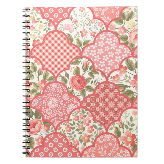 Pastel Roses Floral Patchwork Pattern Notebook (Front)