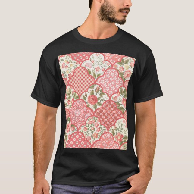 Pastel Roses Floral Patchwork Pattern T-Shirt (Front)