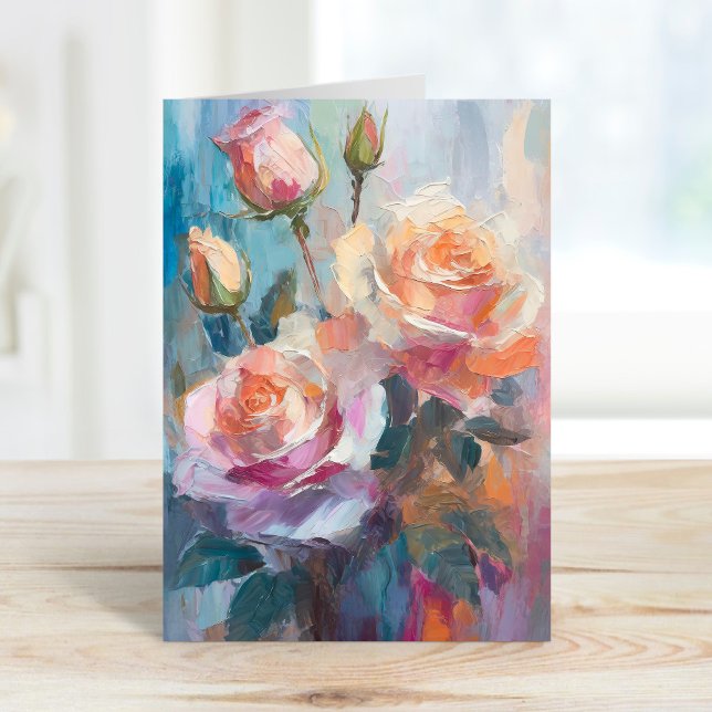 Pastel Roses Modern Abstract Floral Art Card (Creator Uploaded)