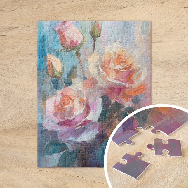 Pastel Roses Modern Abstract Floral Art Jigsaw Puzzle (Creator Uploaded)