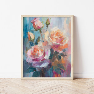 Pastel Roses Modern Abstract Floral Art Poster