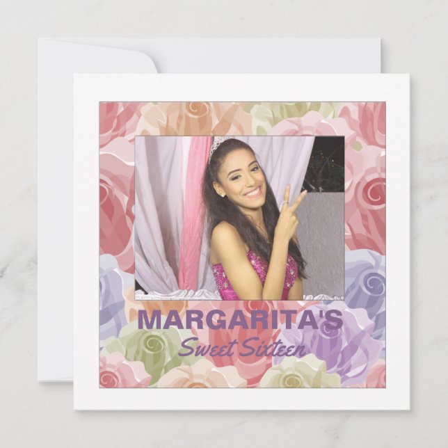 Pastel Roses Photo Invitation (Front)