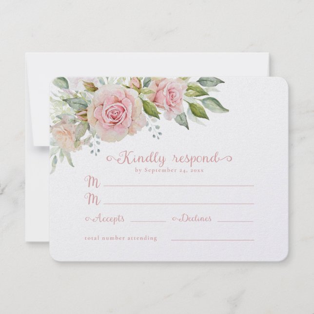 Pastel Roses Wedding RSVP Response Card (Front)