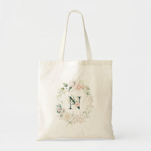 Pastel roses wreath floral monogram letter N Tote Bag