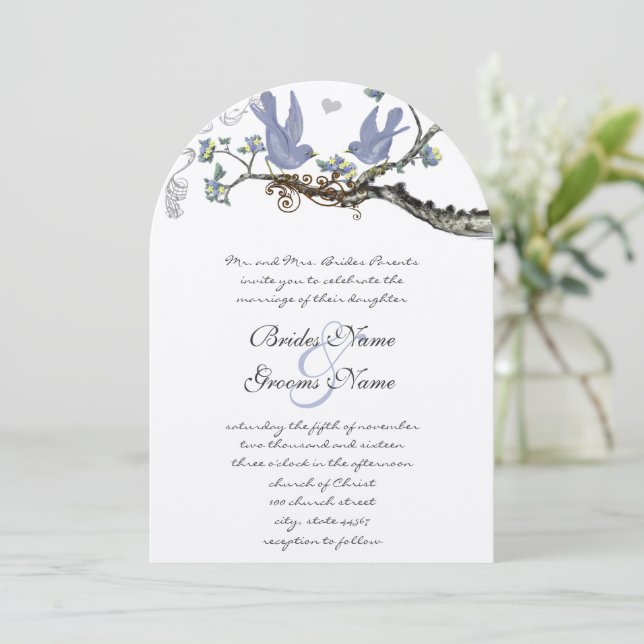 Pastel Rustic Lavender Vintage Birds Wedding Invitation (Standing Front)