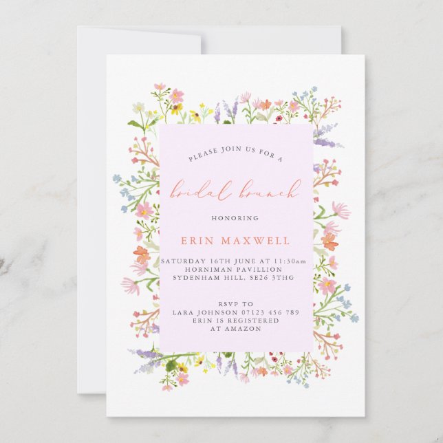 Pastel Rustic Wildflower Frame Bridal Brunch Invitation (Front)